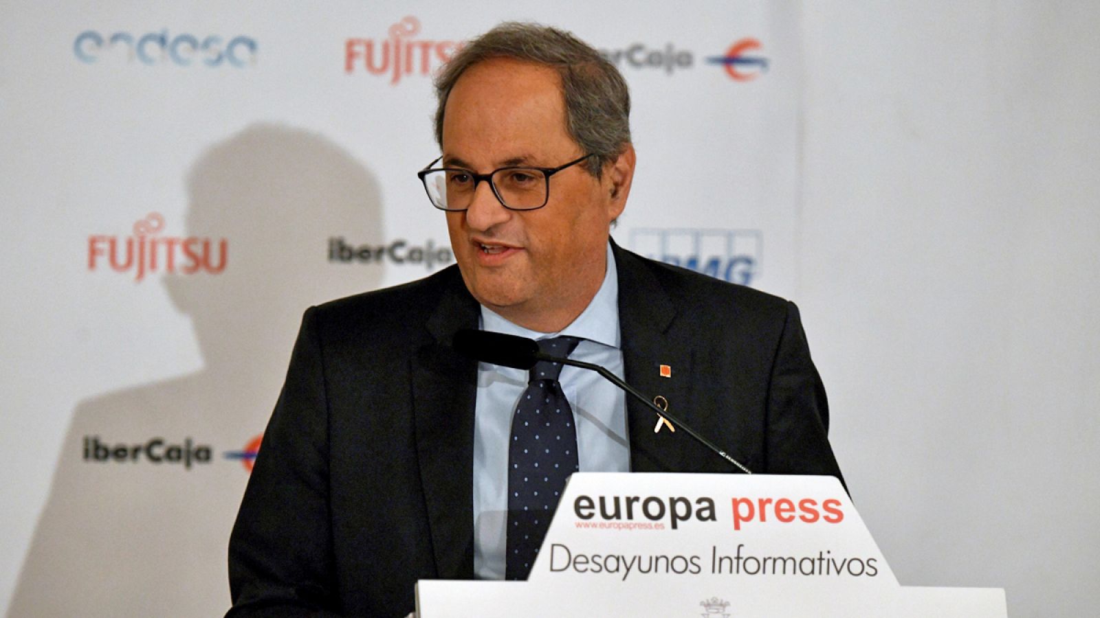 El presidente de la Generalitat, Quim Torra, en un desayuno informativo