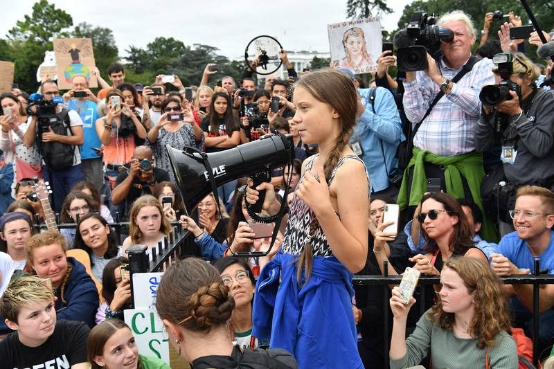 Greta Thunberg reclama acción contra el cambio climático frente a la Casa Blanca