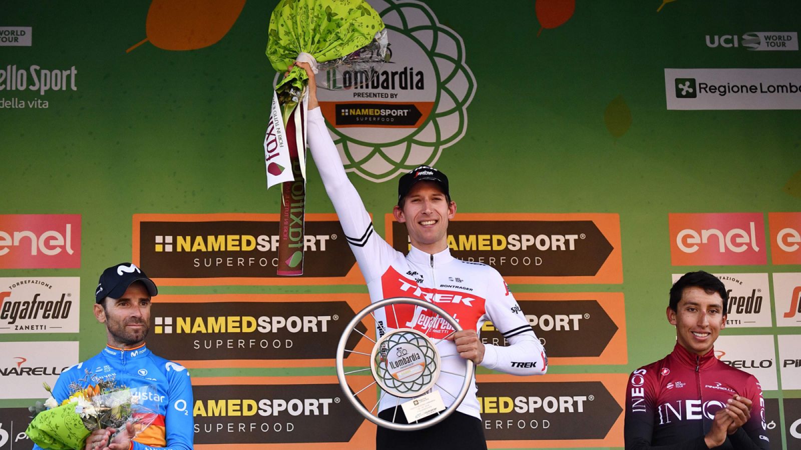 El podio de la II Lombardía con Mollema en lo más alto
