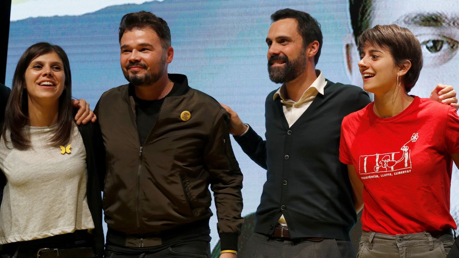 Gabriel Rufián y Marta Vilalta, durante un acto electoral de ERC en Barcelona