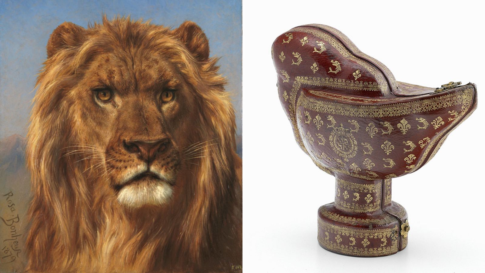 'El Cid' de Rosa Bonheur de 'Invitadas' (izq) y estuche del Tesoro del Delfín (dcha)