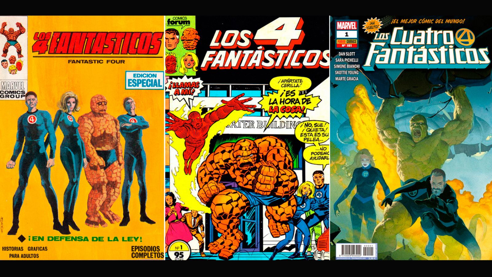 Portadas españolas de 'Los 4 Fantásticos' (1969, 1983, 2018)