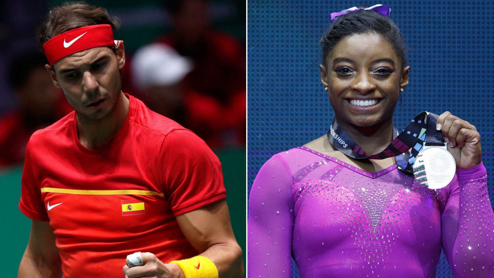 El tenista español Rafa Nadal y la gimnasta estadounidense Simone Biles