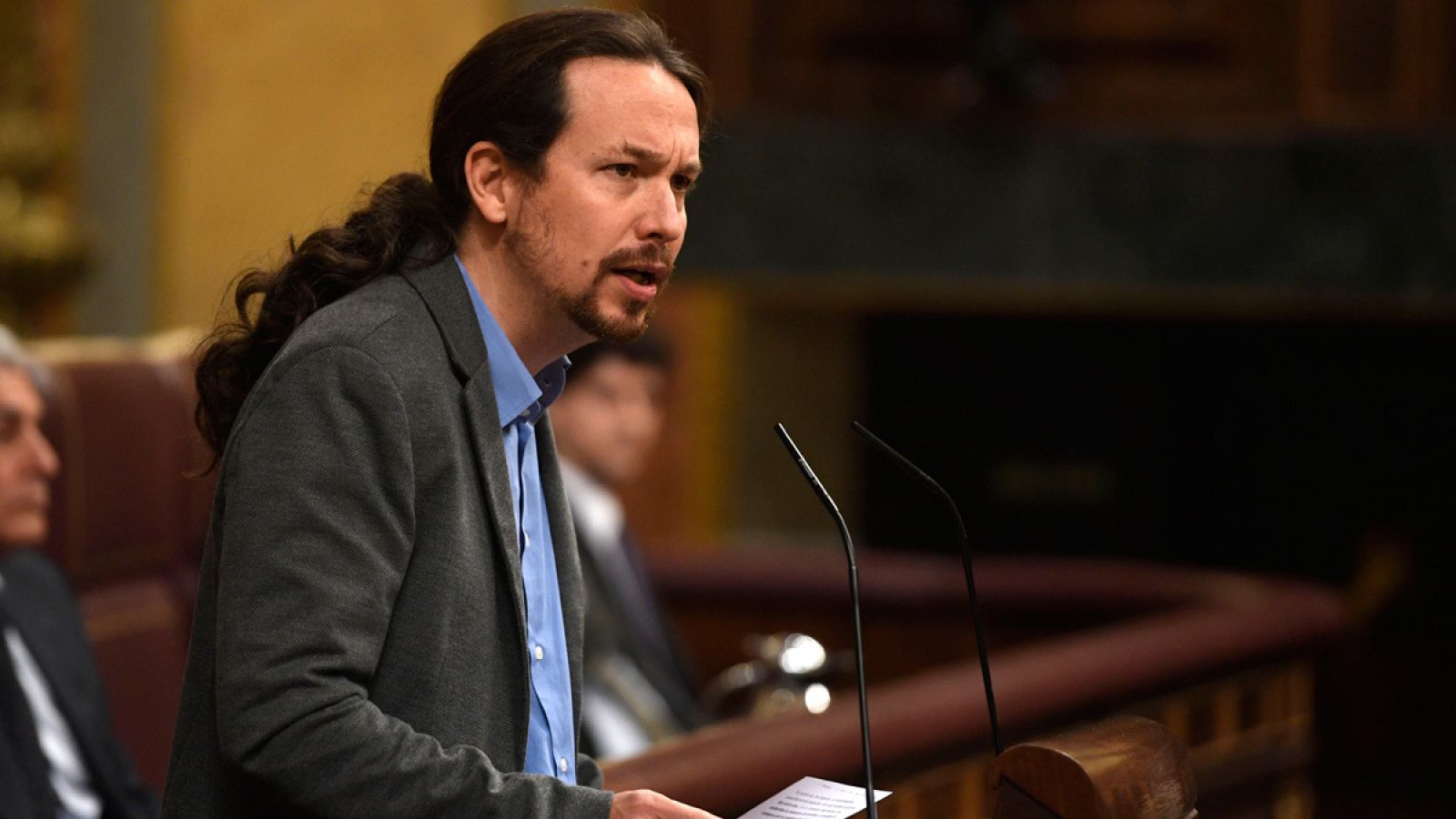 El líder de Unidas Podemos, Pablo Iglesias durante su intervención en el Congreso de los Diputados