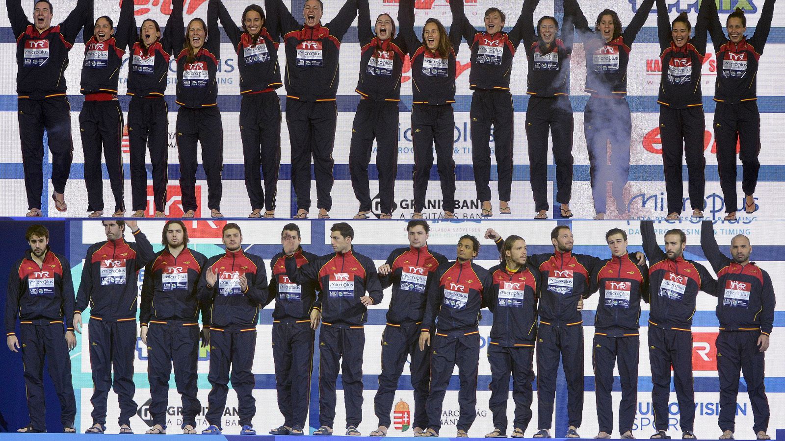 Las selecciones españolas femenina y masculina de waterpolo, en el podio de Budapest 2020