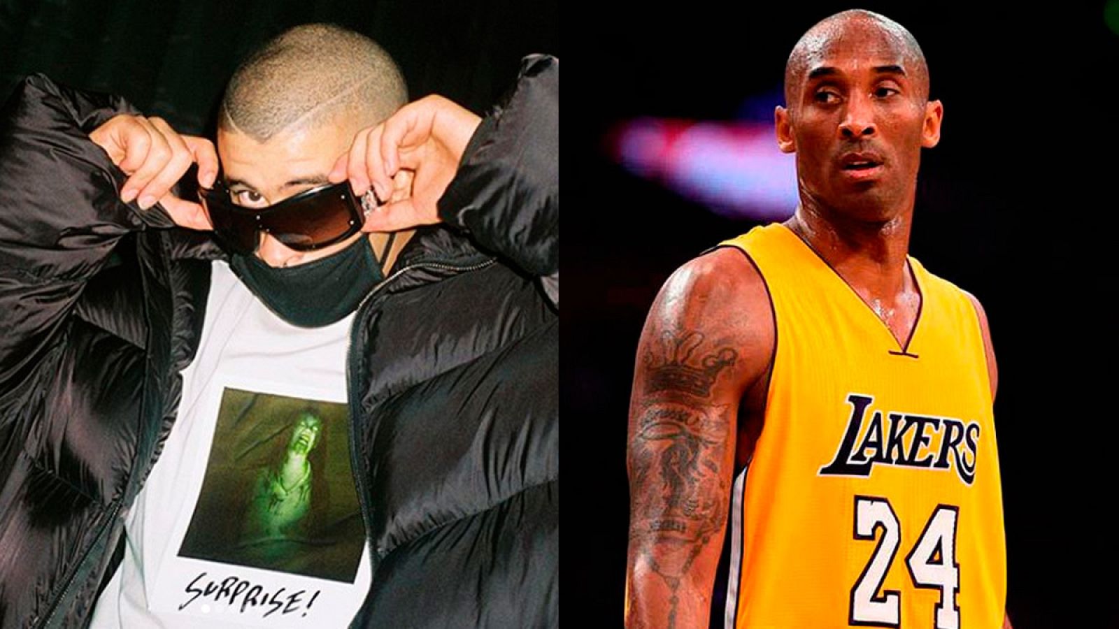 Bad Bunny (derecha) y Kobe Bryant (izquierda)