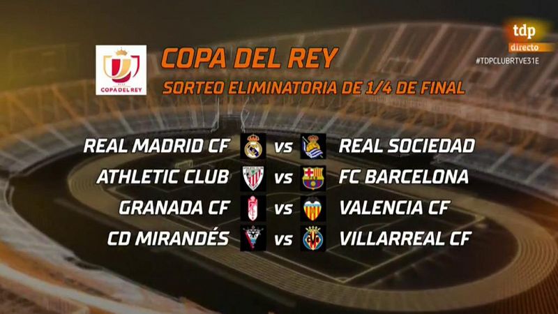 Real Madrid - Real Sociedad y Athletic - Barça, duelos destacados de los cuartos de Copa