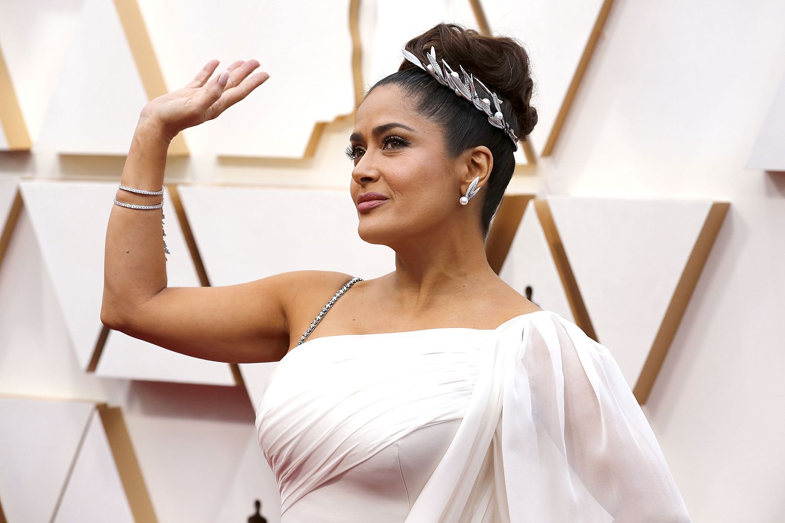Salva Hayek en la alfombra roja de los Oscar 2020