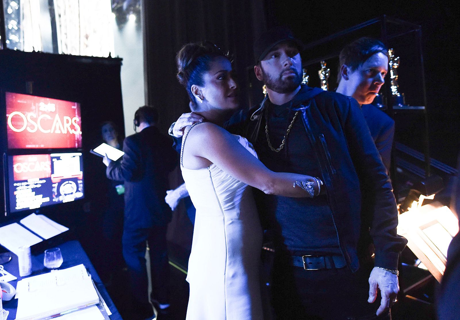 El encuentro de Salma Hayek con Eminem en los Oscar 2020