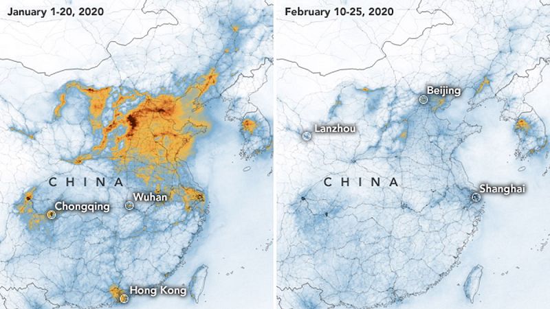 Una imagen impactante del coronavirus en China: disminuye drásticamente la nube de contaminación