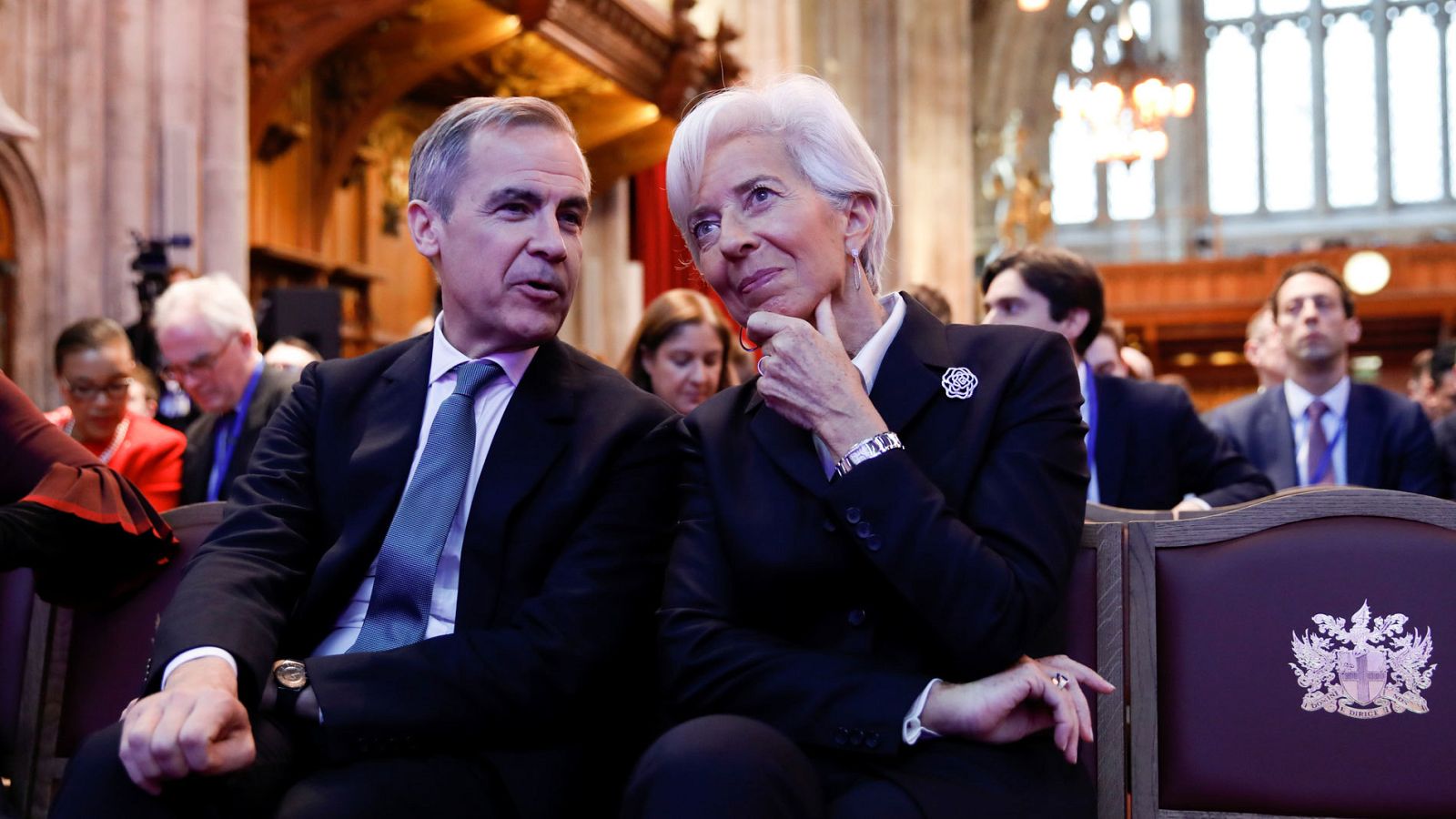 El gobernador del Banco de Inglaterra, Mark Carney, y la presidenta del Banco Central Europeo, Christine Lagarde, durante un encuentro la pasada semana