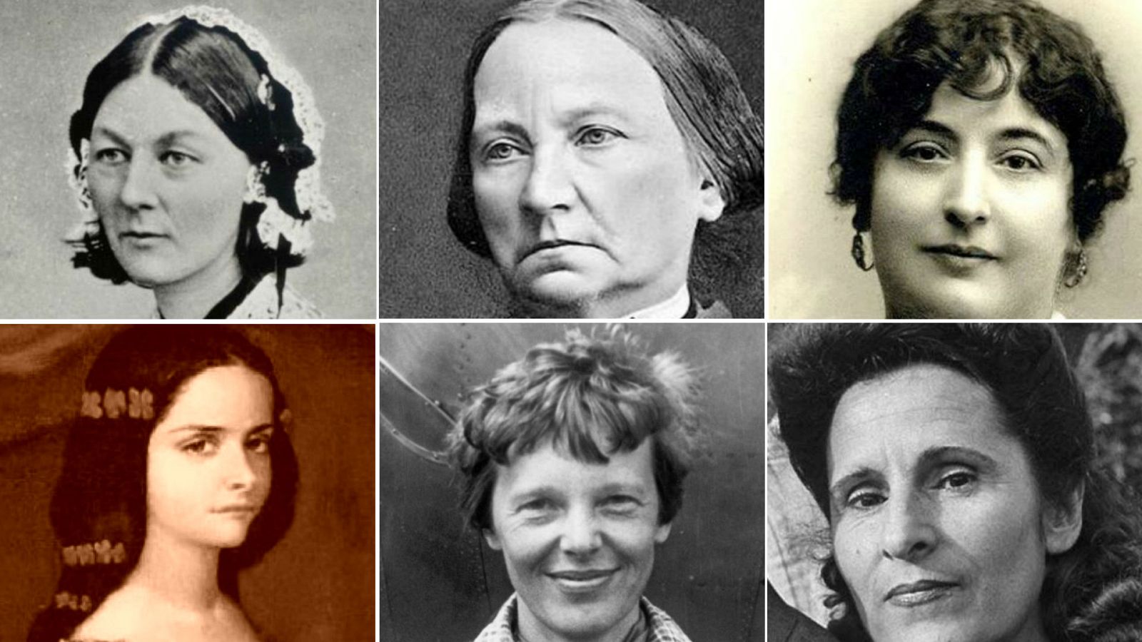 Florence Nightingal, Concepción Arenal, Colombine, Isabel Barreto, Amelia Earhart y Gala Dalí