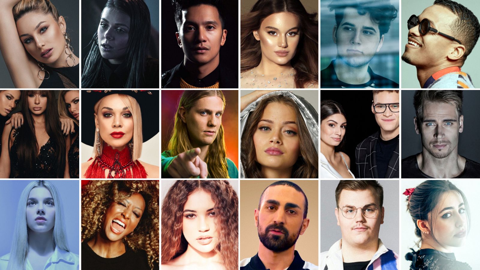 Los 18 participantes en la segunda semifinal de Eurovisión 2020.