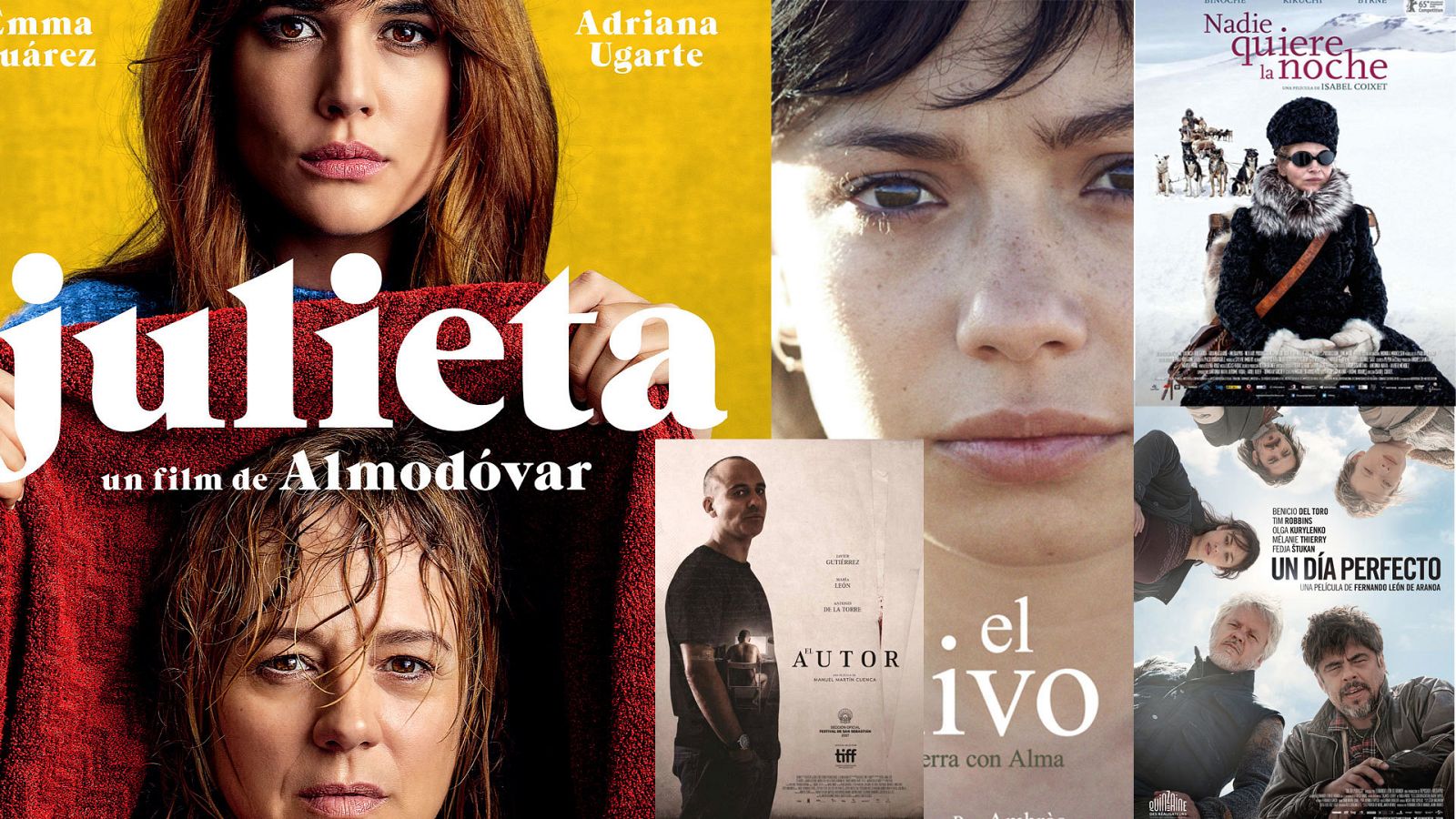 Películas gratis y online: 'Julieta' de Pedro Almodóvar, 'El Autor' con Javier Gutiérrez, 'El olivo' con Anna Castillo, 'Nadie quiere la noche' de Juliette Binoche y 'Un día perfecto' con Tim Robins y Benicio del Toro