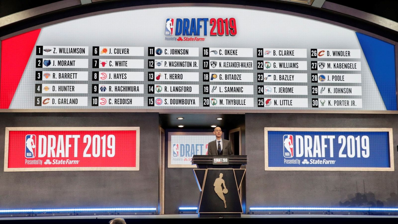 Adam Silver, comisionado de la NBA, en el draft 2019