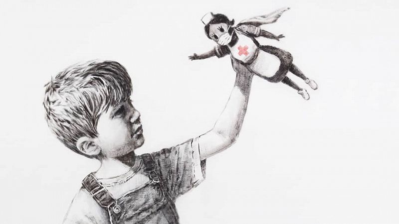 Banksy convierte a los sanitarios en superhéroes y dona la obra a un hospital
