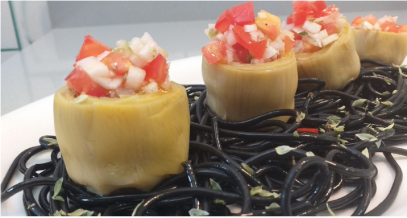 Corazones de alcachofa rellenos de vinagreta 