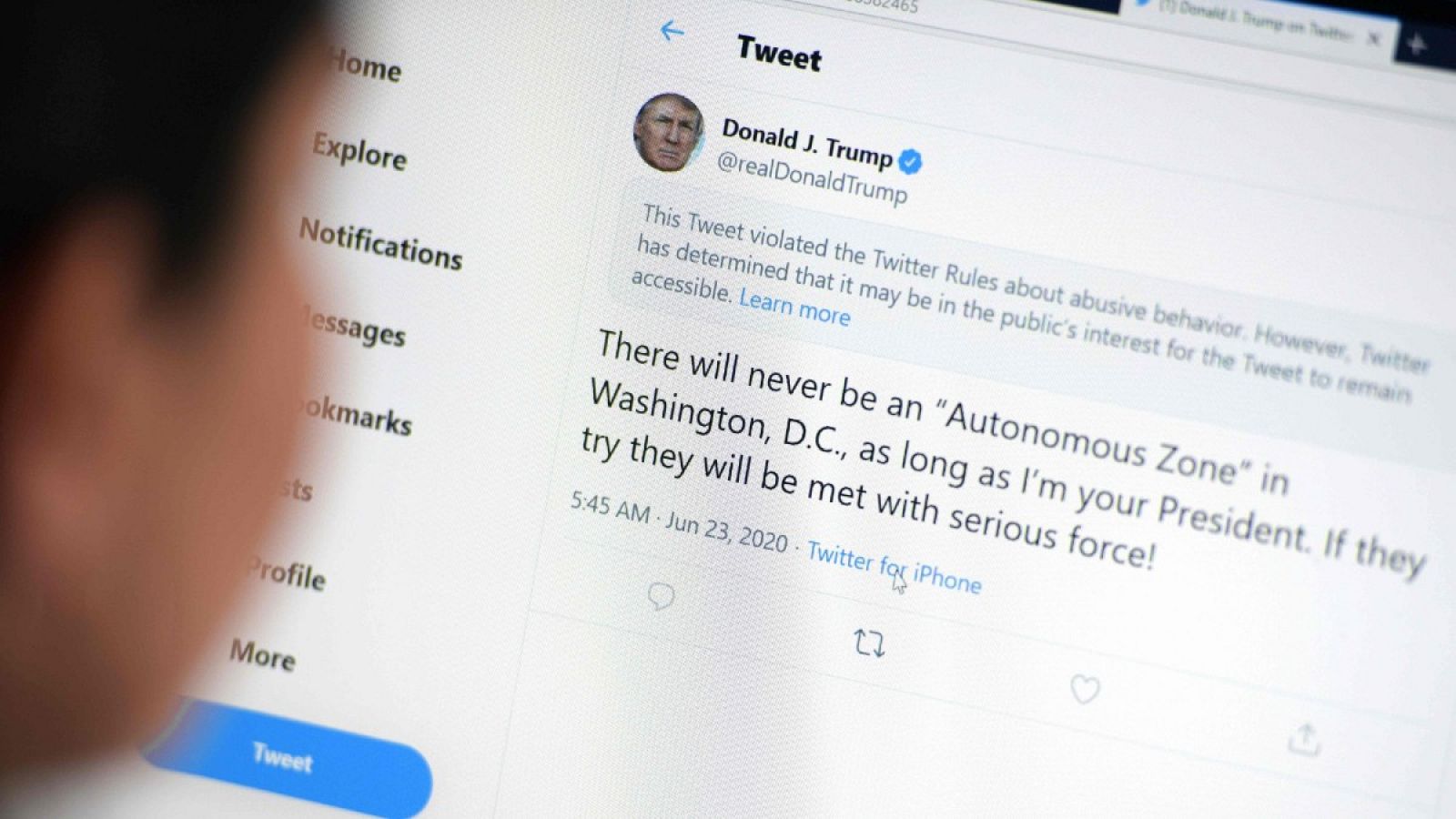 Twitter considera"abusivo" un tuit de Trump sobre las protestas en Washington y lo oculta parcialmente