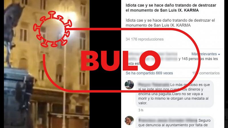 No, esta estatua no es de San Luis IX y el vídeo, antiguo, no pertenece a los derribos de figuras históricas 