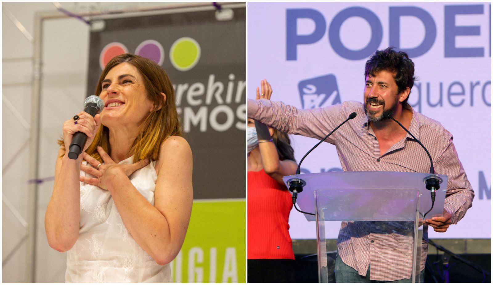 La candidata a lehendakari de Elkarrekin Podemos, Miren Gorrotxategi, y el candidato de Galicia en Común a la presidencia de la Xunta gallega, Antón Gómez-Reino