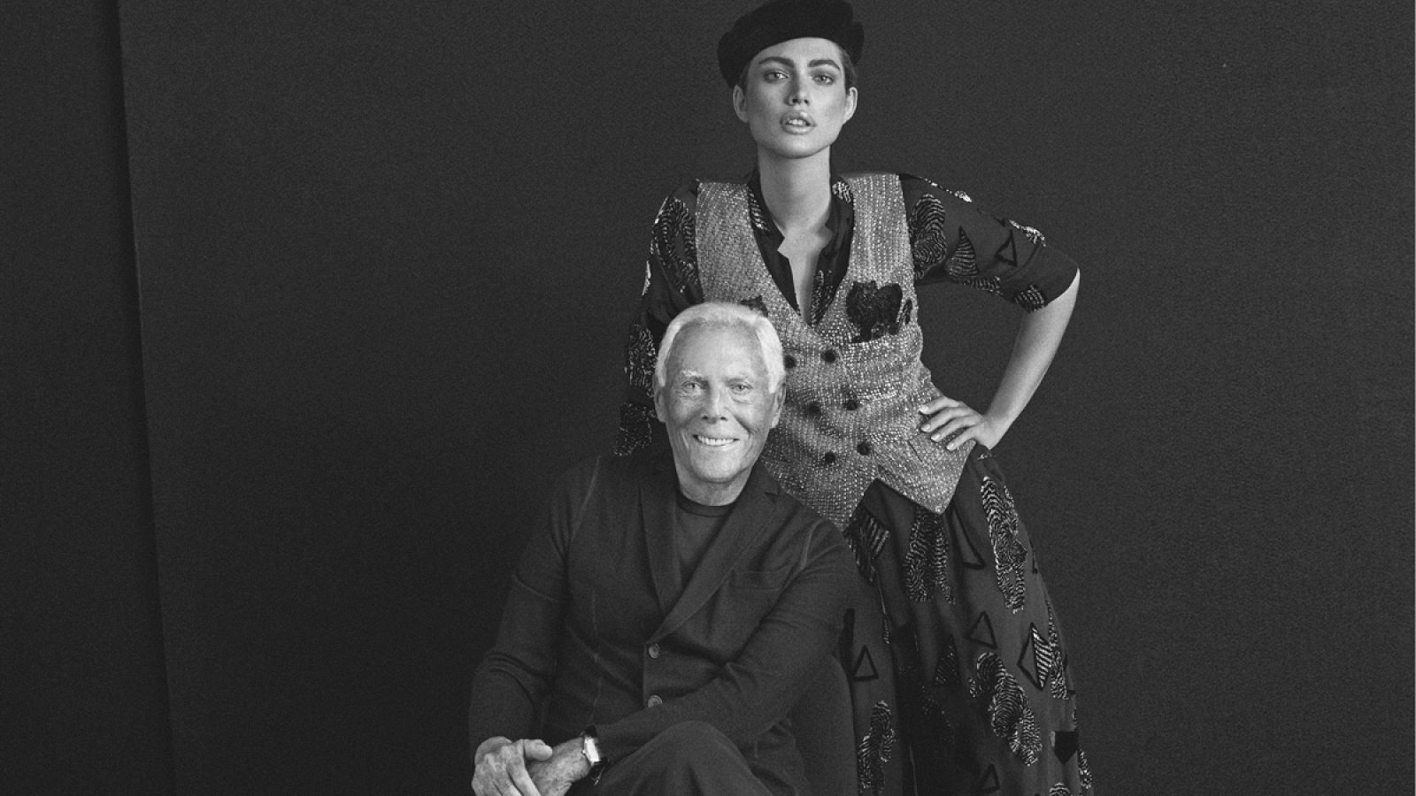 Valentina Sampaio y Giorgio Armani