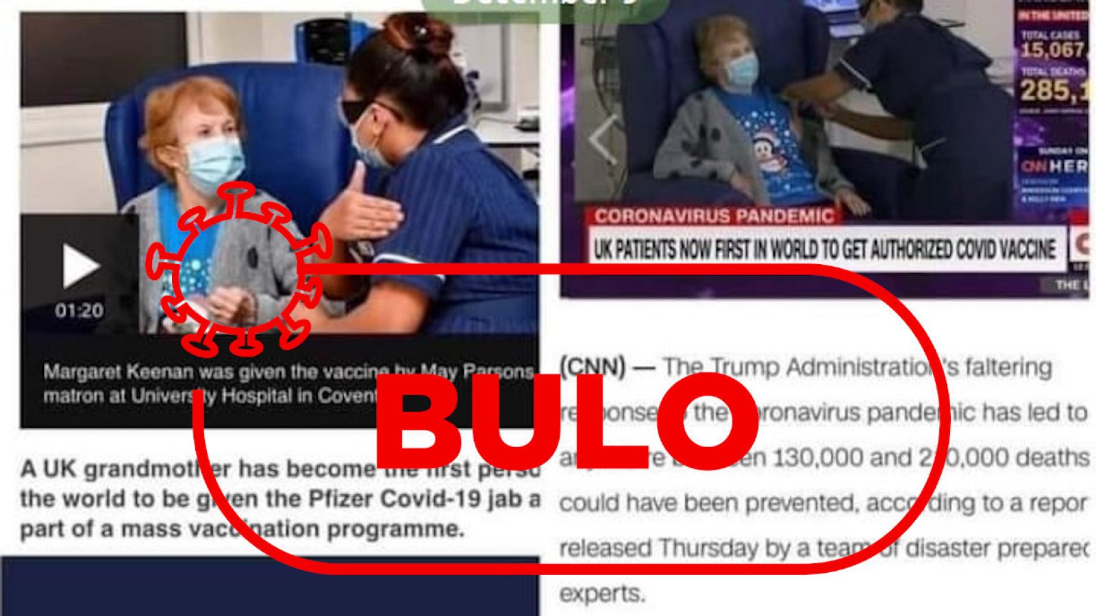 Detalle del bulo con las dos fotografías de la británica Margaret Keenan.