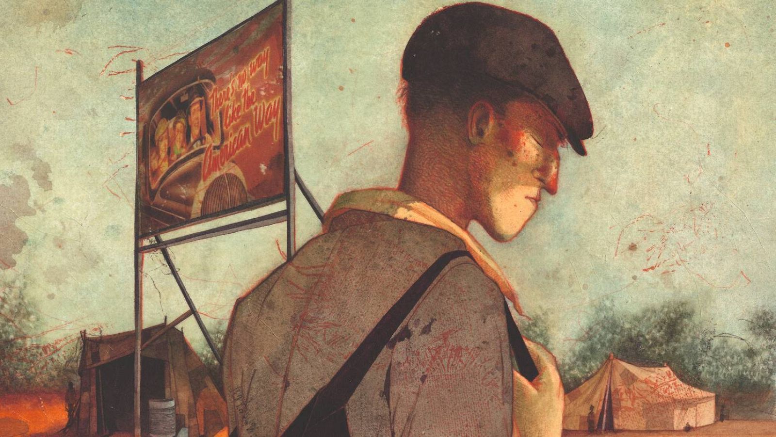 Detalle de una ilustración de ''De ratones y hombres''