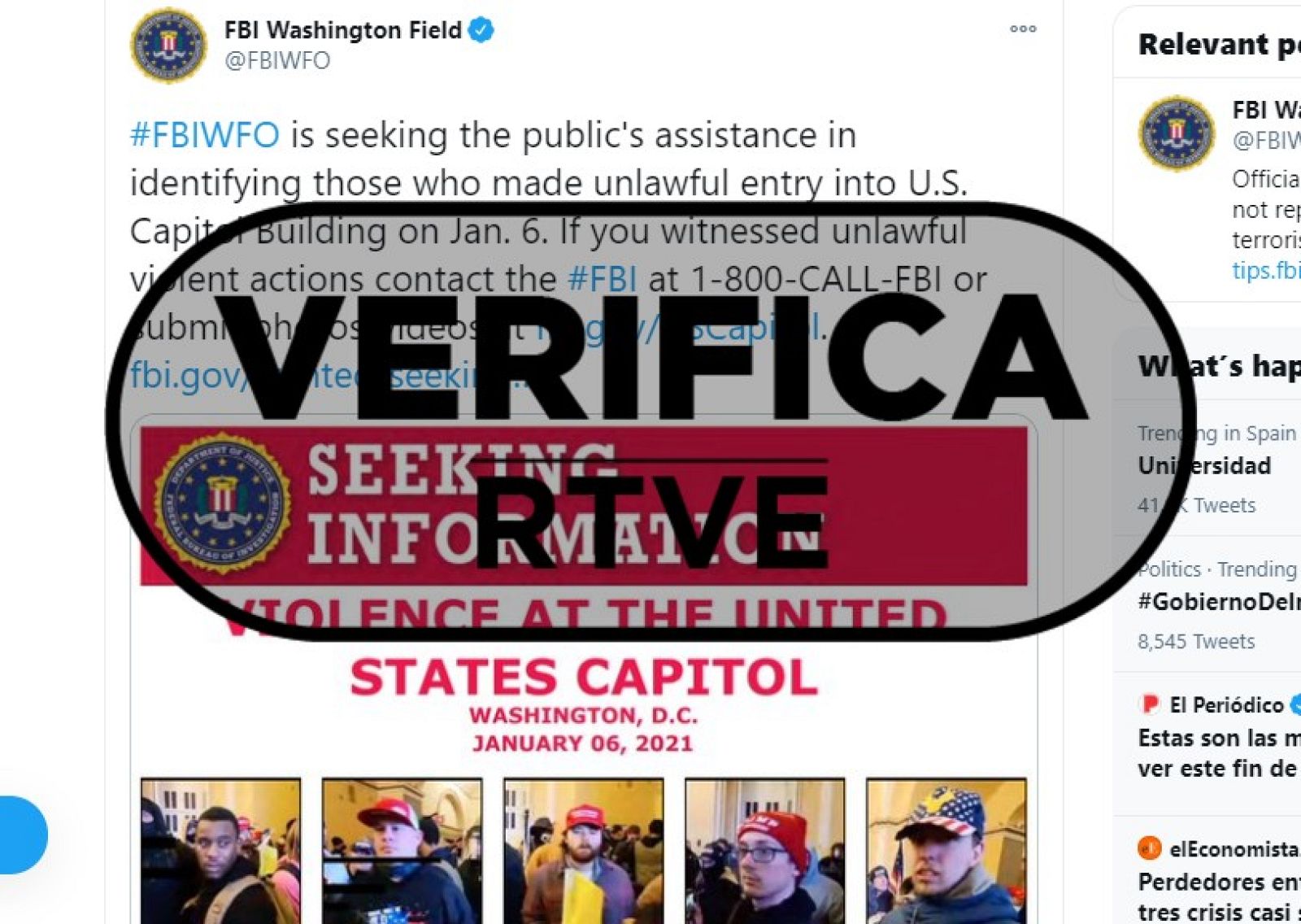 Perfiles de los asaltantes al capitolio identificados por la Policía