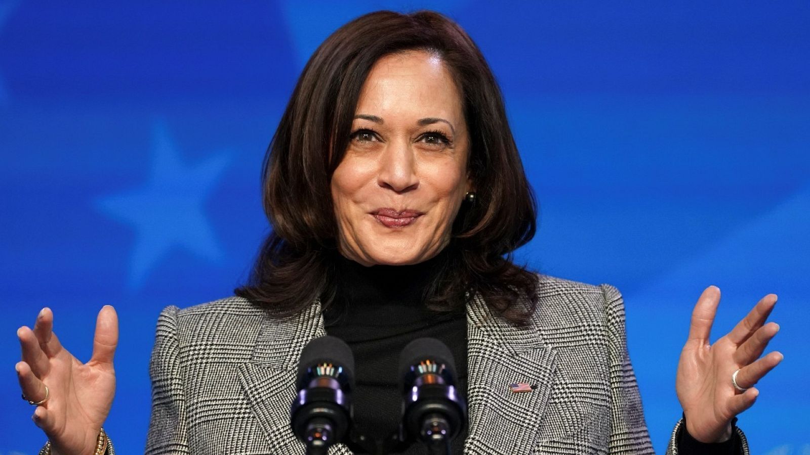 La vicepresidenta electa de Estados Unidos, Kamala Harris, durante un discurso en Wilmington, Delaware, el sábado 16 de enero de 2021.