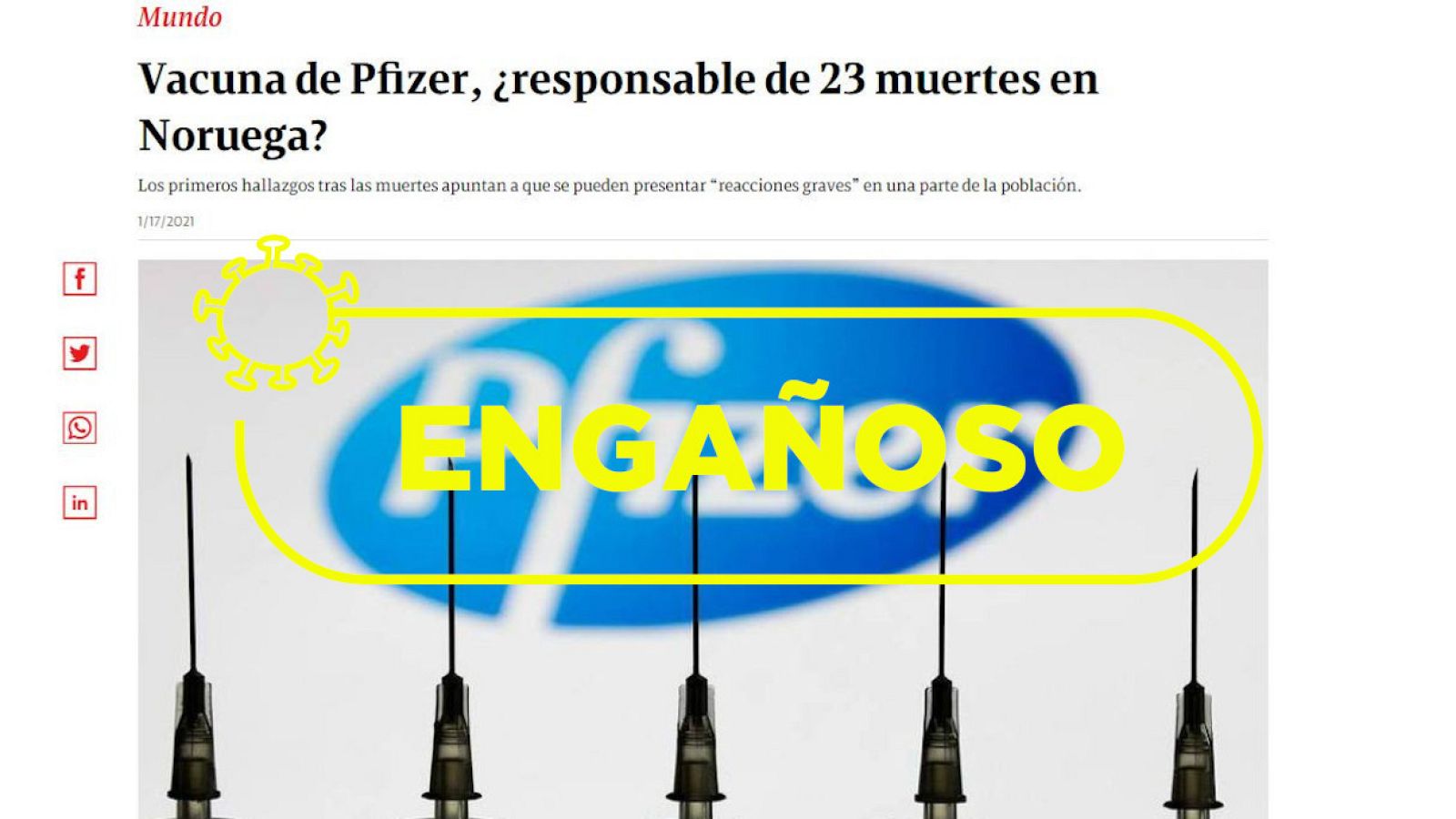 Diversos artículos web utilizan expresiones alarmistas para responsabilizar de los decesos a la vacuna