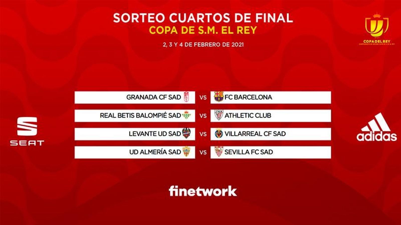 Granada-Barça, Betis-Athletic, Levante-Villarreal y Almería-Sevilla: los cruces de cuartos de la Copa