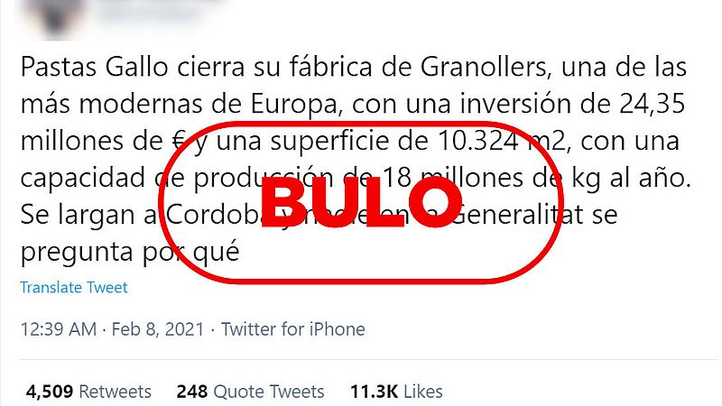 No, Pastas Gallo no cierra su fábrica de Granollers para marcharse a Córdoba