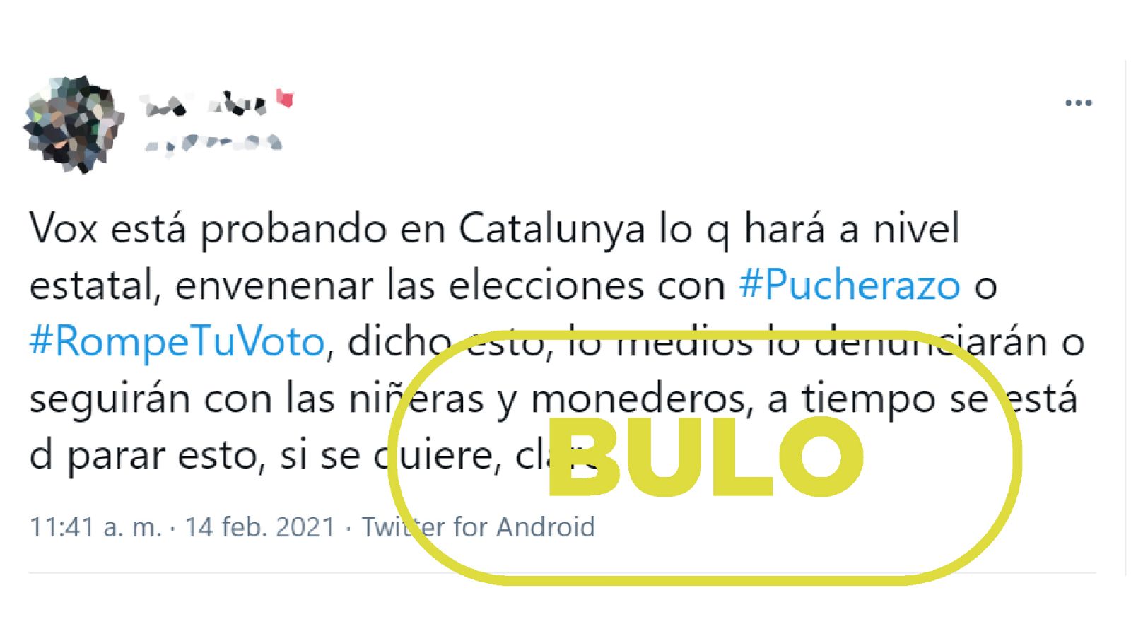 Bulo que afirma que las etiquetas #rompetuvoto y #pucherazo provienen de Vox