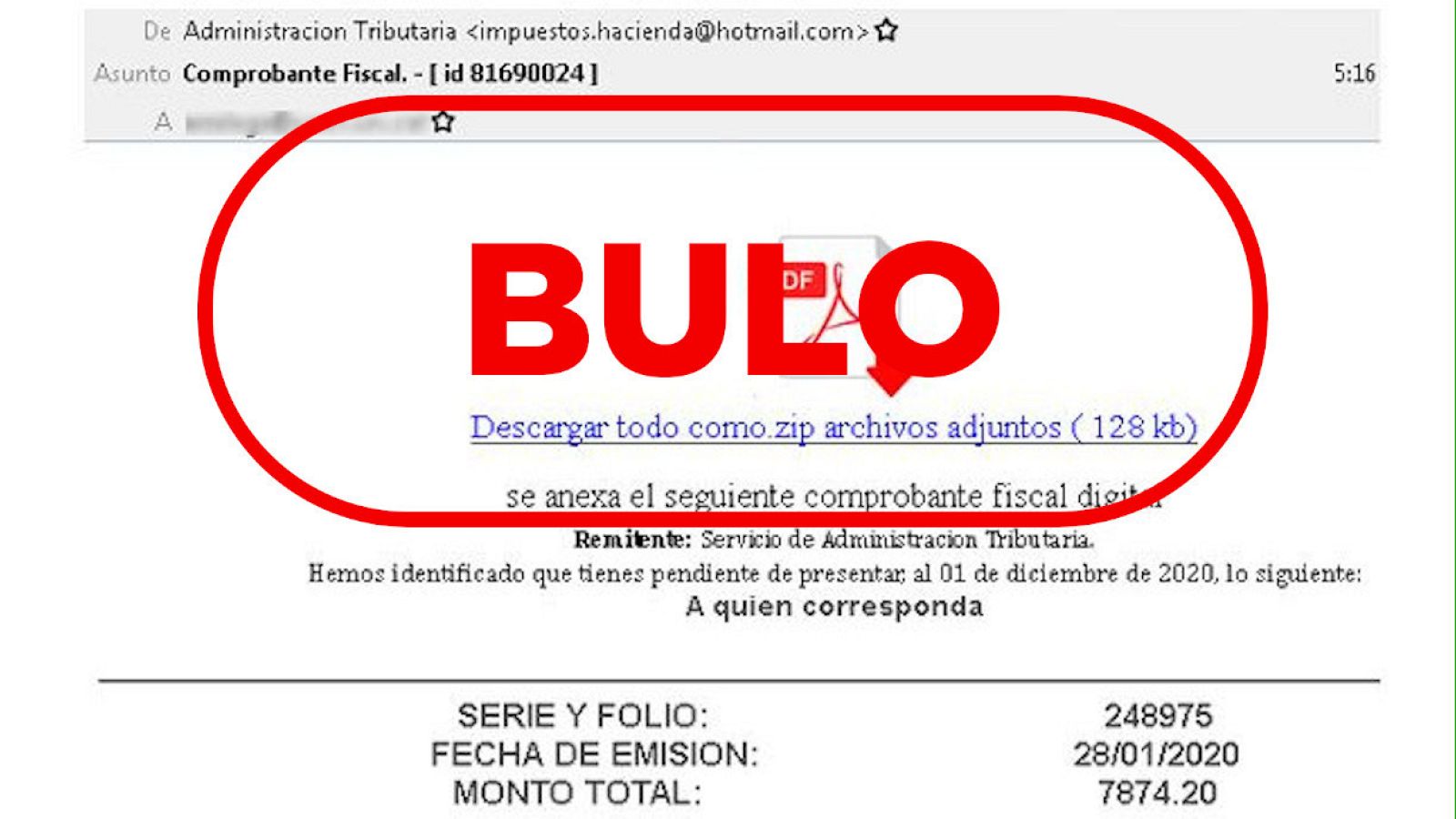 El bulo del email con el "comprobante fiscal" de Hacienda