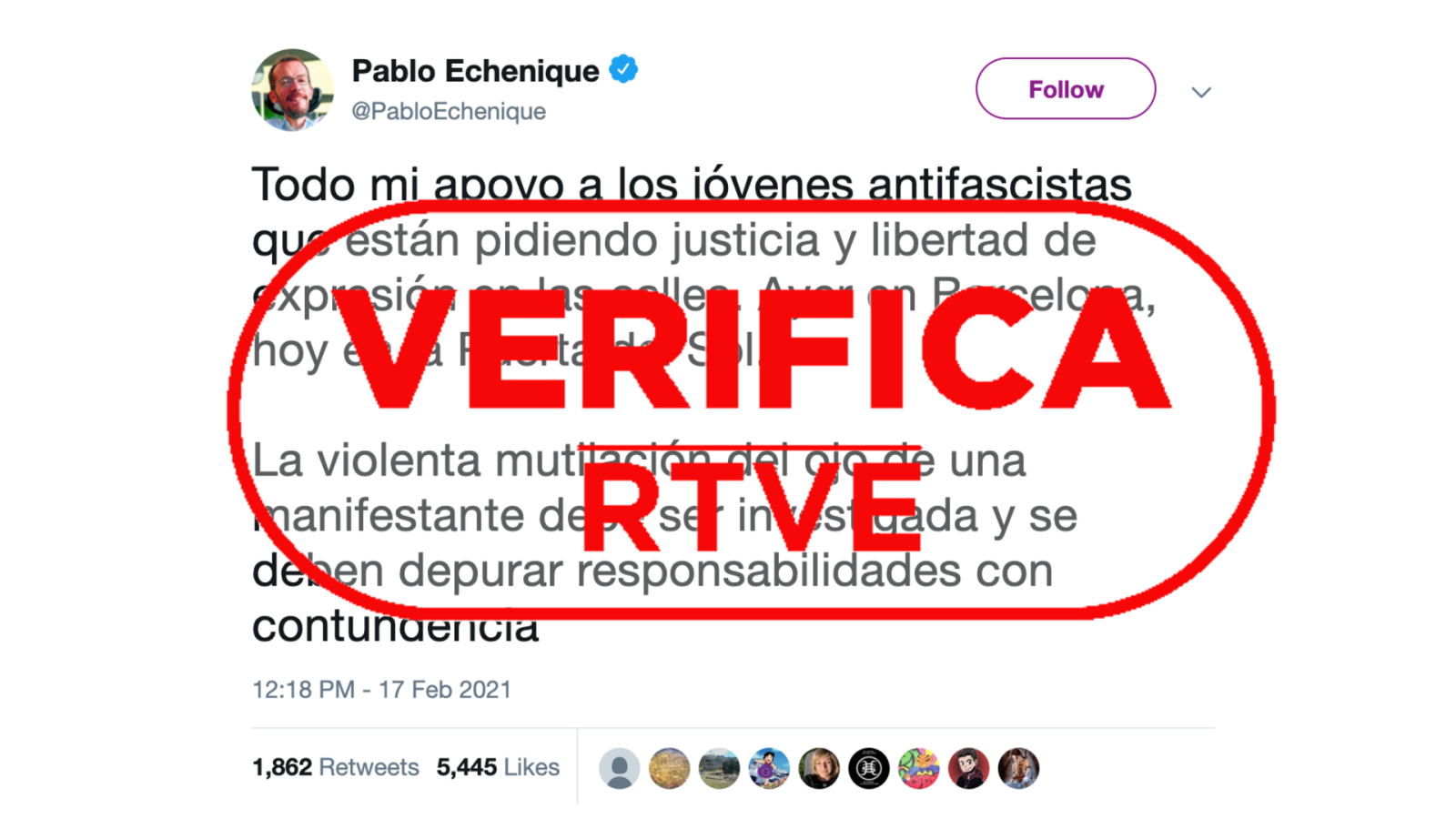 Mensaje de Echenique apoyando a los manifestantes