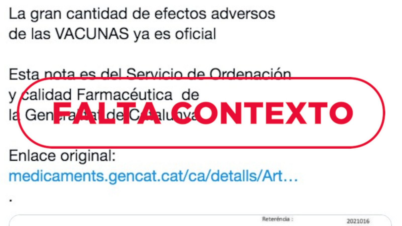 Mensaje falto de contexto que dice que la Generalitat reconoce una gran cantidad de reacciones a las vacunas