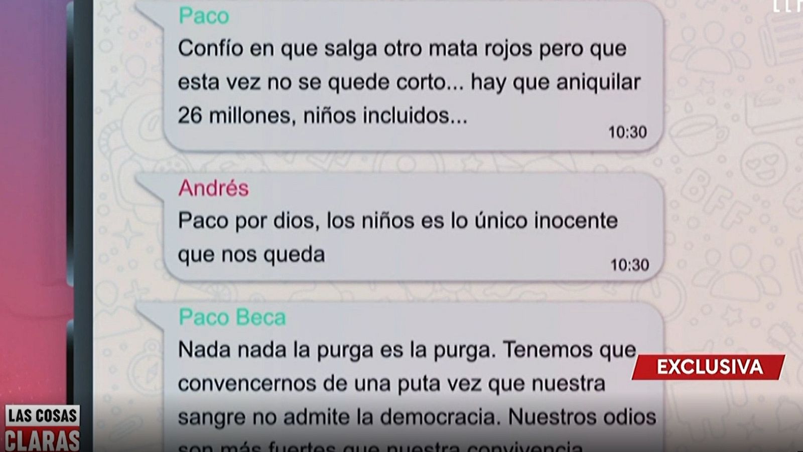 Pantallazo del chat de militares retirados en el que hablan de "fusilamientos" y "golpes de "Estado"