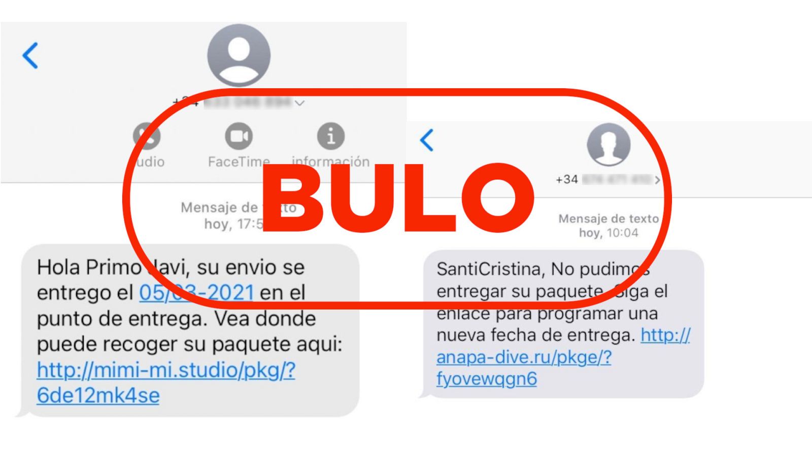Capturas de SMS con el intento de fraude