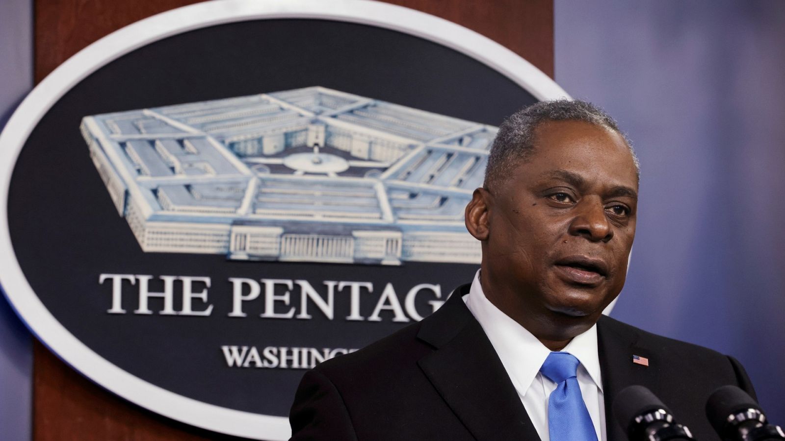 El secretario de Defensa de EE.UU., Lloyd Austin, en rueda de prensa este domingo