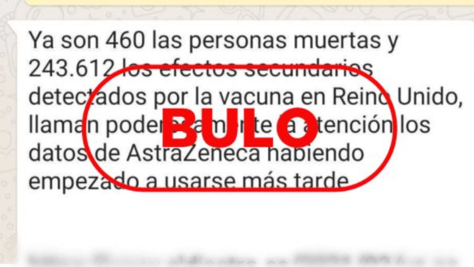 Imagen bulo de Whatsapp sobre la vacuna de AstraZeneca