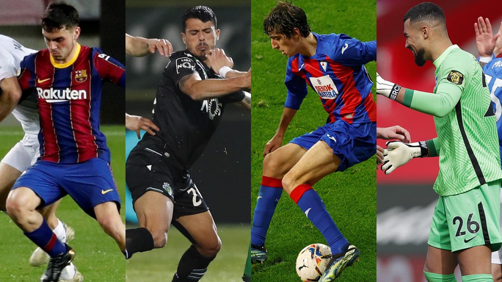 De izquierda a derecha, Pedri González, Pedro Porro, Bryan Gil y Róber Sánchez