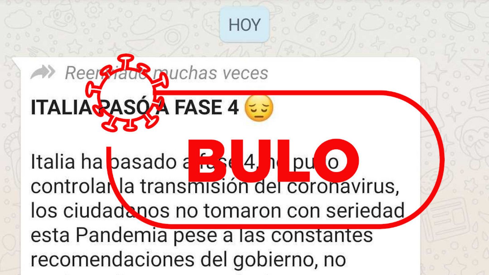 Mensaje con el bulo sobre la fase 4 por la COVID-19 en Italia