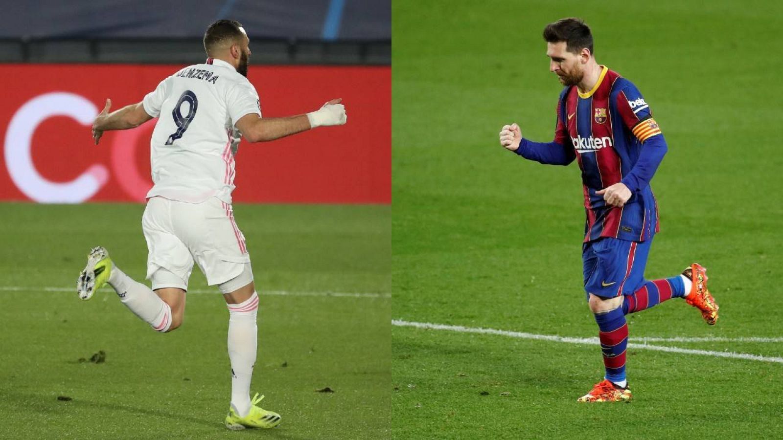 El jugador del Real Madrid, Karim Benzema (i) y  el del FC Barcelona Leo Messi (d)