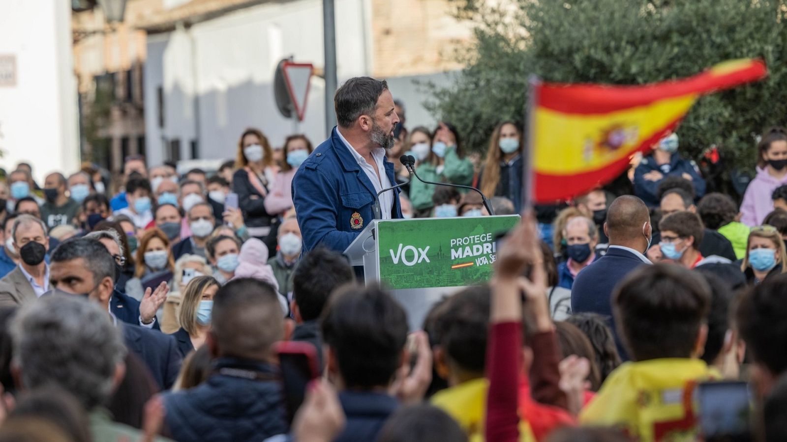 Santiago Abascal durante el mitin en Navalcarnero