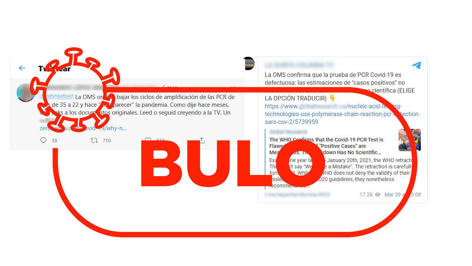 Mensajes con bulos sobre la OMS y la prueba PCR para detectar la COVID-19