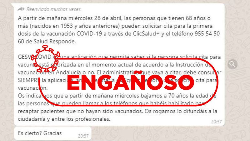 En Andaluc�a no existe ninguna aplicaci�n para la citaci�n de la vacuna contra la COVID-19