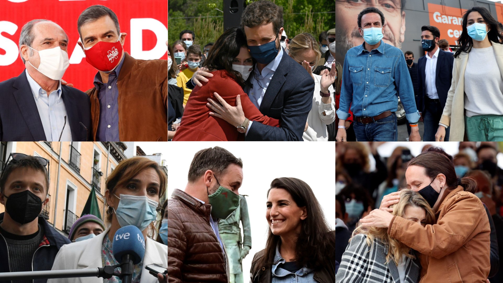 Los principales candidatos del 4M en diferentes actos de campaña junto a sus líderes nacionales