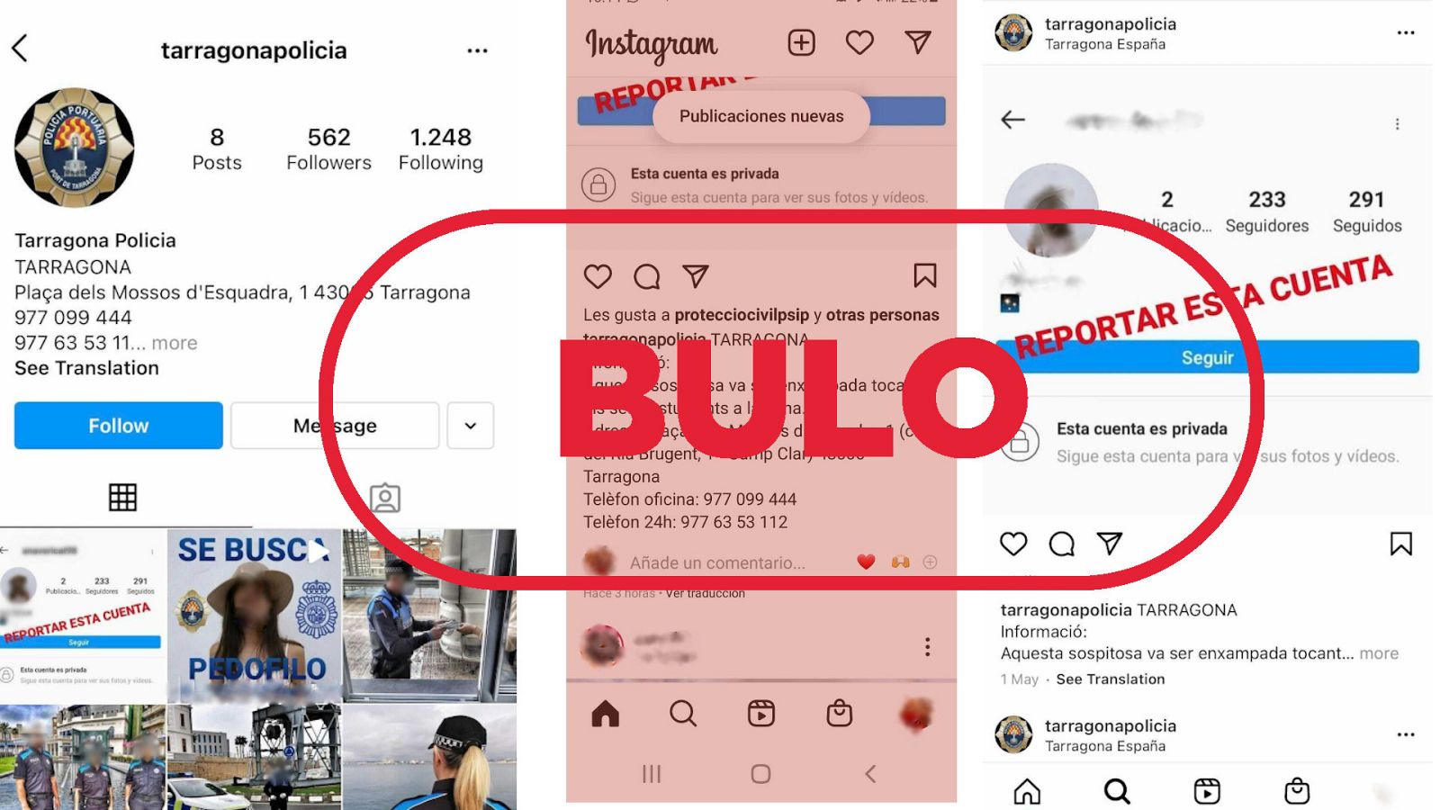 Imágenes de una cuenta de Instagram que se hace pasar por la Policía de Tarragona