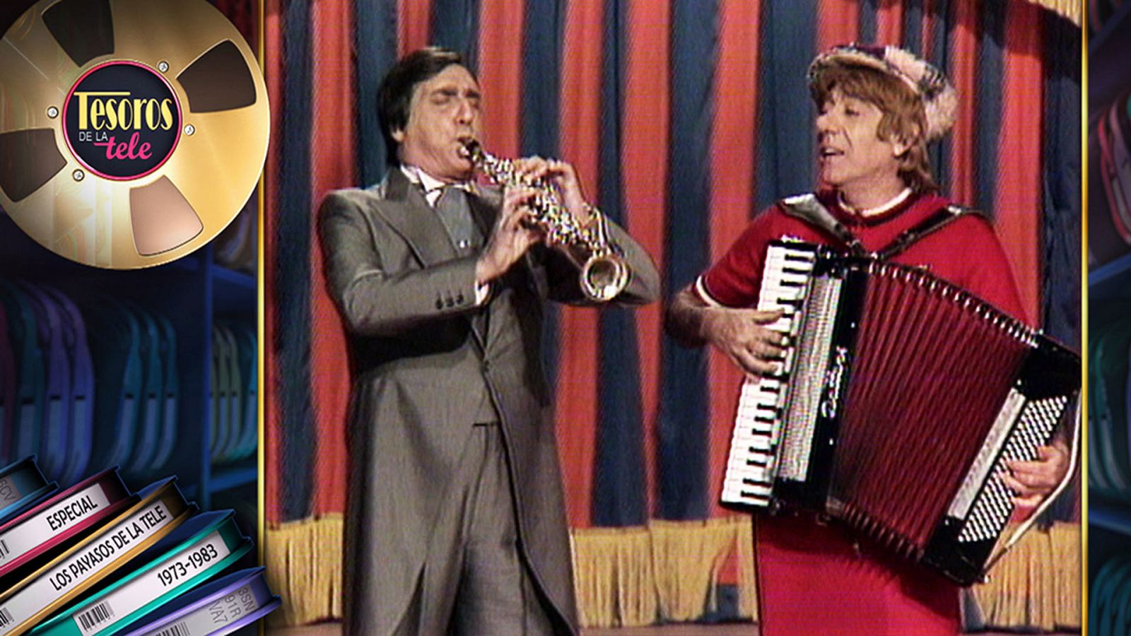 Gaby tocando el saxo y Miliki el acordón, dos míticos 'Payasos de la tele'