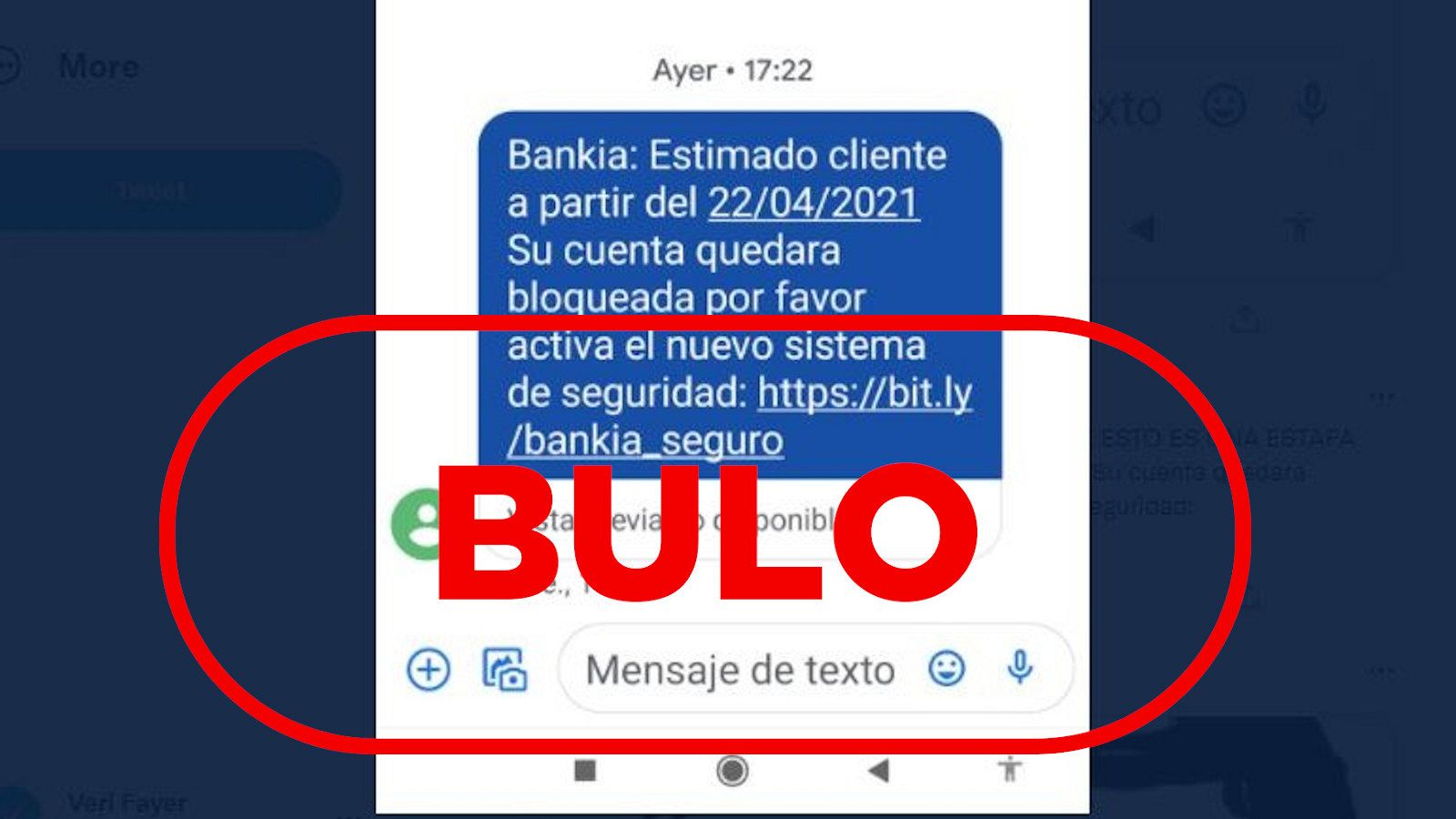 Mensaje SMS que suplanta a Bankia
